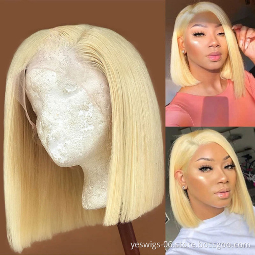 Wholesale 1b/613 Pink Blue Virgin Brazilian Human Hair Short Bob Wig Vendors Transparent HD Ombre Color Lace Front Bob Style Wig